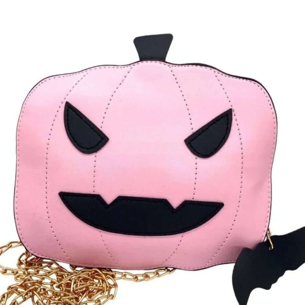 Pink Pumpkin Jack-O-Lantern Crossbody Bag Purse